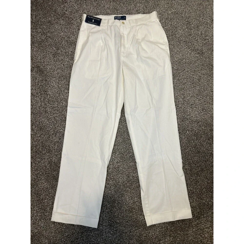 Vintage Polo Ralph Lauren Hammond Pleated Pants 34x32 White Straight Leg NWT 90s